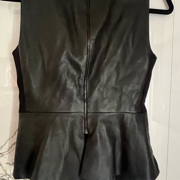 BCBG black thin leather peplum top - Picture 3 of 4